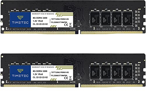 Timetec 16GB KIT (2x8GB) DDR4 3200MHz PC4-25600 CL22 1.2V Non ECC senza buffer Progettato per giochi e grafica Compatibile con AMD/Intel Desktop PC Aggiornamento modulo RAM