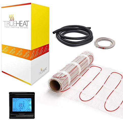 Electric Underfloor Heating Mat Kit for Tile or Stone Floors 200W/m2-4.5m2 with Black Touchscreen Programmable Thermostat