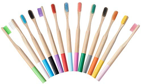Katpost Lot de 13 Brosses à Dents en Bambou Biodégradable Brosse à Dents Bambou Souple Respectueux de l'environnement Blanchiment Naturel des Dents pour Toute la Famille (B)