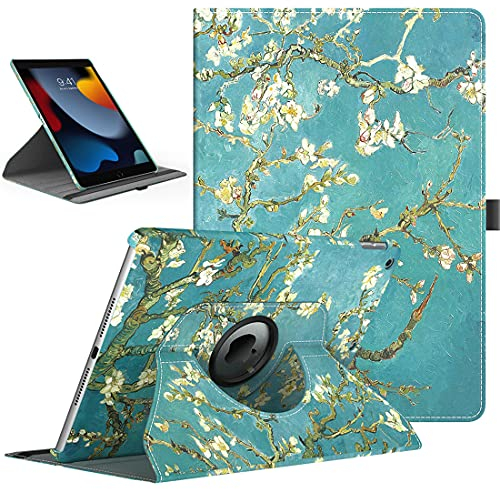 TiMOVO Case for New iPad 9th Generation 2021/8th Gen 2020/7th Gen 2019, 360 Degree Rotating Stand Protective Cover, Smart Swivel Case with Auto Sleep/Wake Fit iPad 10.2-inch - Almond Blossom