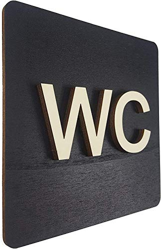 WC Schild Schwarz Holz Toilettenschild Toilette Türschild Damen Herren Piktogramm (14x14cm) (Schwarz)
