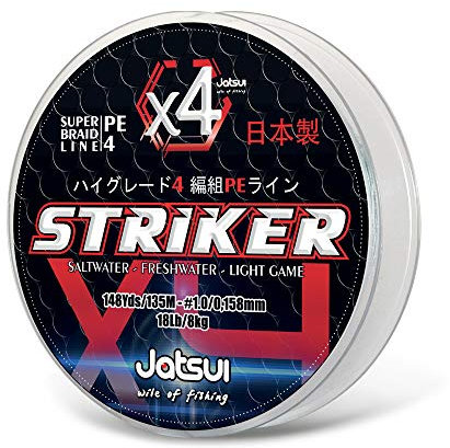 Jatsui Striker X4, Filo da Pesca, Grigio, 0,18 mm X 300 mt