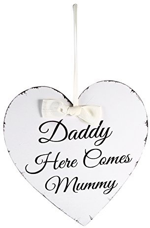 Cartello in legno da appendere, MAGT Vintage Style Heart Shape Daddy Here Comes Mummy Wedding Party Hanging Sign