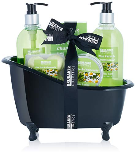 BRUBAKER Cosmetics Bade-Geschenkset Aloe Vera Kamille mit Deko Badewanne Schwarz 9-teilig