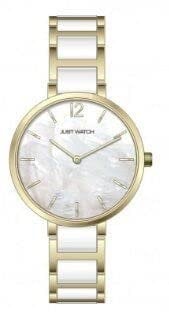 Just Watch Salomé Damen-Uhr Edelstahl Keramik Faltschließe Analog Quarz JW10115 (goldfarbig weiß)