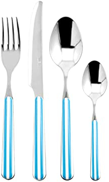 Servizio Posate 24 Pezzi, Neva, Acciaio Inox, Manico Righe Blu