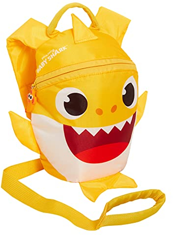 Rucksack für Jungen und Mädchen, Hai-Rucksack mit Zügeln, abnehmbares Sicherheitsgeschirr, Kindergartentasche mit 3D-Haifischflossen, gelb, Einheitsgröße