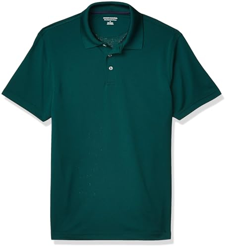 Amazon Essentials Men's Golf Polo Shirt, Short Sleeve, Slim-Fit, Quick-Dry, Dark Green, S