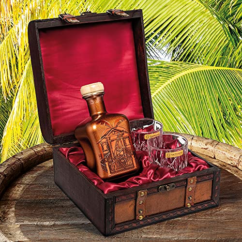 Rum Geschenkset Villa Ron (0,5 l) mit zwei Tumblergläsern in antiker Kiste - Maison Privée - Spirituose auf Rum-Basis