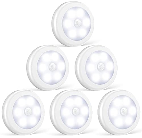 Foonii LED Nachtlicht mit Innen Bewegungsmelder,led lampe batteriebetrieben 3M Klebend für Flur Küche Schlafzimmer Treppe Schrank (Magnetisch) (Weiß, 6er set)