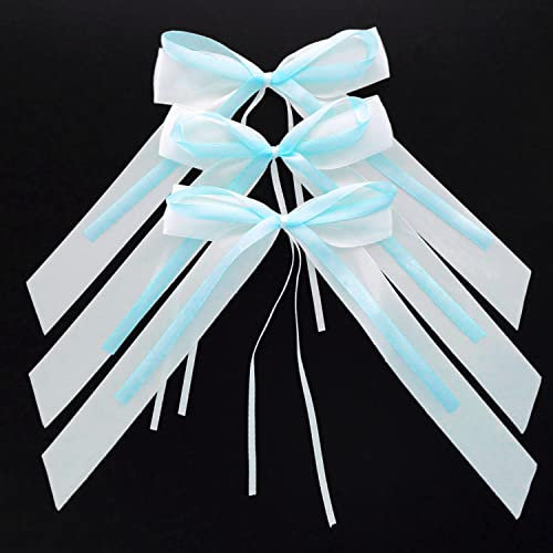 50x Autoschleifen Hochzeit Antennenschleifen,Weiß & Blau Doppelschicht Satinband Deko Schleifen Autoschmuck Braut Paar Dekoration für Hochzeit Weihnachts Party Geburtstag Festival Geschenkenverpackung