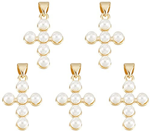 nbeads 5 Stück Goldene Kreuz Anhänger, Natürliche Muschel Perlen Charm Anhänger Mit Messing-Entdeckungen Echt 18K Vergoldet Für Valentinstag Ostern DIY Halsketten Armband Schmucksachen
