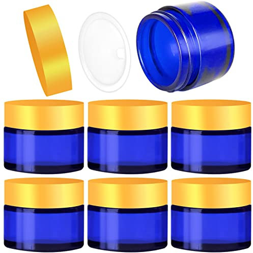 INHEMING Glas Cremedose Leer,6 x Blau Glas Creme Tiegel Leerdose 30ml,Cremetiegel Salbentiegel,Kleine Cremedosen zum Befüllen,Kosmetikbehälter mit Deckel