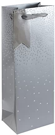 Clairefontaine 30864-4C - Geschenktasche 12,7x20,3x90 cm, ideal für eine Flasche, Sternregen Silber, 1 Stück