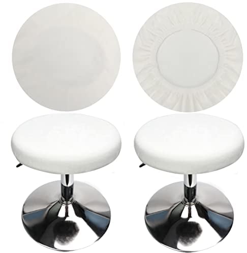 HuaLiSiJi Bezug für Barhocker Rund 30-40cm, Luxuriöser Stoff, Rund Dehnbar Knitterfrei Waschbar Staubdicht Hocker Bezug (2 PCS Weiß)