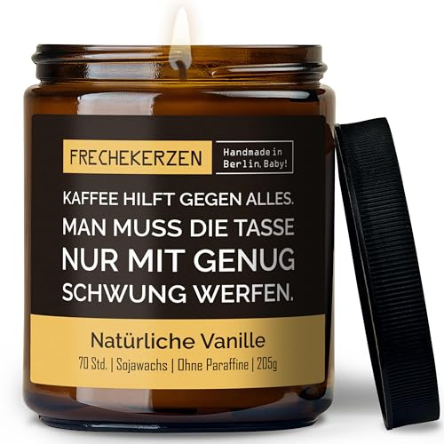 Lustige Duftkerze mit Spruch für Kaffee-Liebhaber | Handgemacht aus Sojawachs | In Geschenkbox | Nachhaltiges Valentinsgeschenk für Genießer, Coffee Liebhaber, Kaffee Trinker |Vanille
