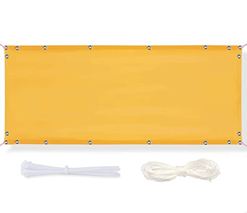 Timizi Balkon Sichtschutz Meterware 90x400cm, Blickdichte Balkon-Verkleidung Wind- und Regendicht UV-Schutz Seitensichtschutz für Balkongeländer Terrasse & Garten. - Gelb