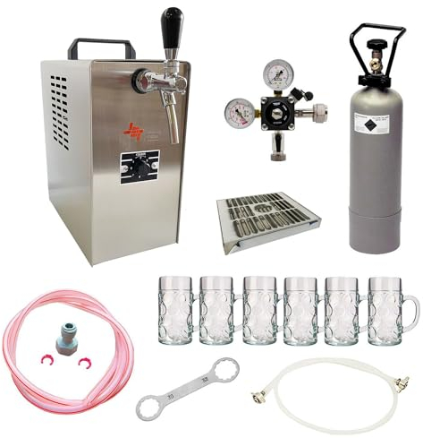 ich-zapfe Komplett Set - Zapfanlage Jet 30 Bierkoffer, Durchlaufkühler 1-leitig Trockenkühler, bis zu 35 Liter/h, inkl. Biergläser ISAR 0,3 Liter 6 STK., Zapfkopf:Dreikant