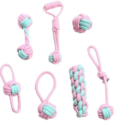 Set Giochi In Corda Per Cane Pulizia Denti Salute Mentale 100% Cotone 2 Nodi Taglia Piccola Puppy Masticare Interattivo Resistente Cucciolo Lavabile (ROSA 1)