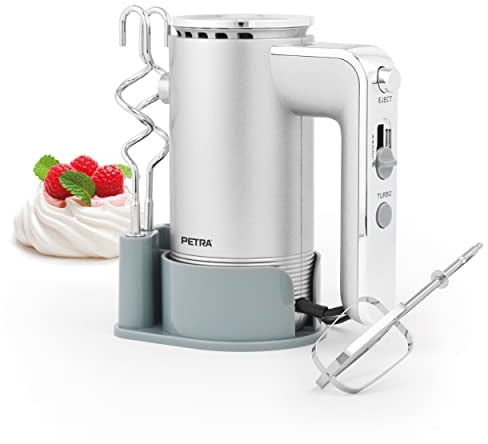 Petra Handmixer 300W, Handrührgerät mit 5 Geschwindigkeiten, Rührgerät mit Turbo Funktion, Elektrischer Schneebesen mit Knethaken & Rührbesen, Aufbewahrungshalterung