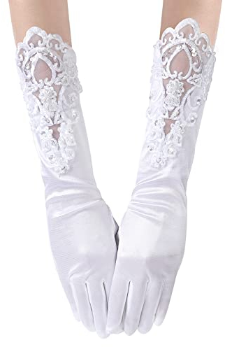 Vspek Guante Largo Blanco Guantes de Satén Mujer Vintage Guantes hasta los Codos Novia Accesorios Guantes Largos para Boda Fiesta Accesorios para baile de novia, guantes de disfraces, para boda, ópera