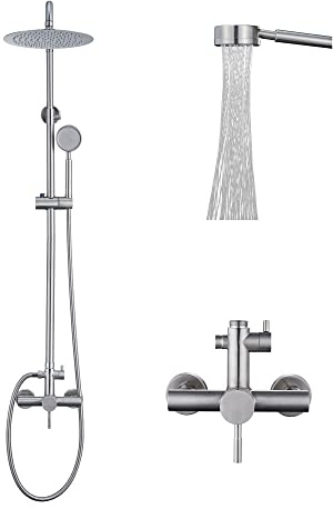 Foroute SS304 Duscharmatur-Set – Outdoor-Set – Außenarmaturen mit gebürstetem Nickel-Duschkopf & Handbrause – Hochdruck