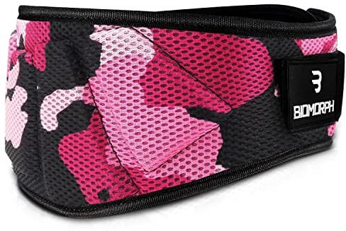 BIOMORPH Neopren Gewichthebergürtel für Krafttraining, Powerlifting, Bodybuilding, Crossfit für Damen und Herren (Camo Pink, XS)