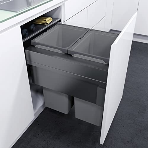 VAUTH-SAGEL Envi Space XX Pro Poubelle encastrable avec fixation avant, KB, 500 mm, pour cuisine, avec amortisseur et fermeture automatique, bac de 2 x 35 l, en plastique/acier, gris lave