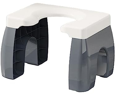 Folpus Hockender Toilettenhocker Stuhl Badezimmer Töpfchenhocker Verbreiterter Paneel Hockenhocker Haushaltstöpfchenstühle Toilettenhocker für Erwachsene, grau-weiß