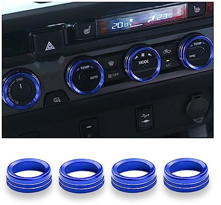CGEAMDY 4 Stücke Auto Klimaanlage Knopf Abdeckung,Lautstärkeregler Schalter Dekorationsring, Aluminiumlegierung Control Einstell Knopf Interior Verkleidung(Blau)