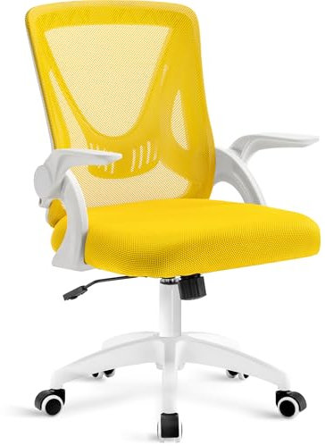Blisswood Adjustable Office Desk Chair With 90° Flip-up Armrest Ergonomic Swivel Computer Mesh Chair With Lumbar Support Adjustable Height (Yellow)