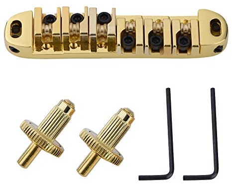 Wilkinson Locking Roller Bridge Tune O Matic Alloy 1 Set Alloy Roller Saddle Bridge Ersatzteil für Style 6-saitige E-Gitarre (Silber) (GOLD)
