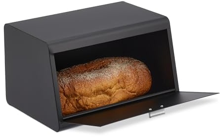 Relaxdays Boîte à Pain en Acier Inoxydable, viennoiseries, HxLxP: 20,5x34,5x23,5 cm, pour la Conservation, métal, Noir