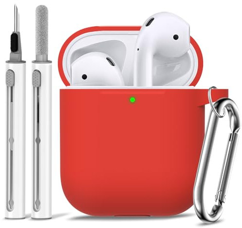 Ljusmicker Custodia per AirPods 2 e 1 con kit di pulizia, custodia protettiva in morbido silicone compatibile con Apple AirPods di 2a/1a generazione, custodia di ricarica con portachiavi, custodia