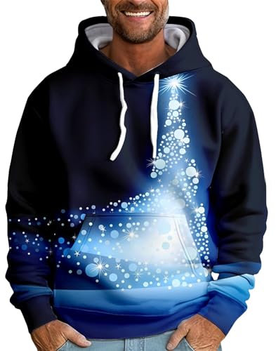 Weihnachtspullover Rentier Musterdruck Oversized Hoodie Hässlich Weihnachtspullover Mit Taschen Lustige Hoodie Für Männer Festlich Festival Kapuzenpullover Leichte Sweatshirt Mit Kapuze Kapuzenpulli
