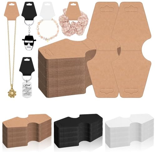Glarks 200pcs 2 x 5 pouces bijoux affichage carte set, brun Kraft bracelet affichage carte, carte de marque, porte - clés, collier boucles d'oreilles carte d'emballage