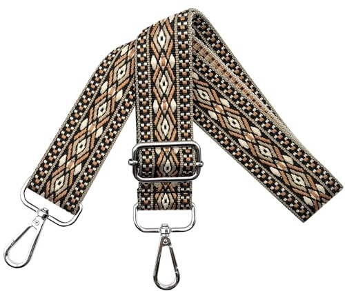 Verstellbarer Schultergurt für Taschen Damen Tragegurt, Taschengurte zum Wechseln, Taschengurt Breit 3.8cm mit Silber Karabiner, Schulterriemen für Schultertasche Handtaschen, Schwarz Braun, N15