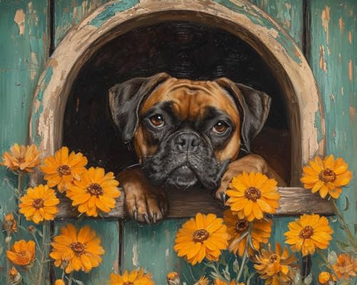 Kreuzstich-Stempel-Set, Boxer in Hundehütte, Stickerei, Basteln, Nadelspitzen-Set, Anfänger-Starter-Kits, DIY handgefertigte Geschenke, 11-fädig, 3 Stränge, 40,6 x 50,8 cm