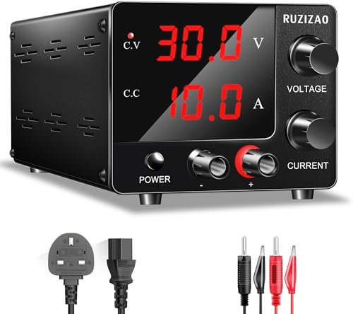 RUZIZAO Bench Power Supply Variable 0~30V 0~10A 150W Fixed, 3-Digits LED Display Current and Voltage Adjustable Encoder DC Industrial Regulated DC Power Supply 15V 10A/30V 5A,Electroplating DIY etc.