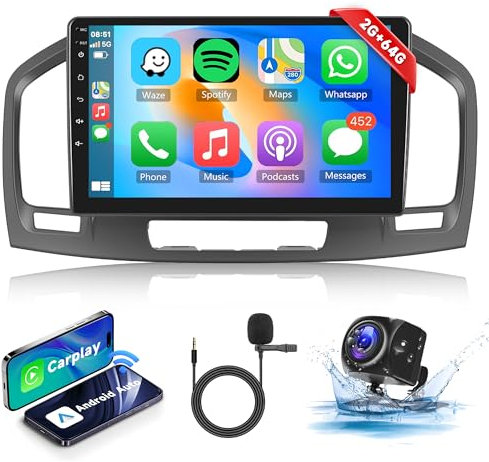 2G 64G Android Car Stereo Radio for Buick Regal 2009-2013/Vauxhall Insignia 2008-2013 CarPlay, Rimoody 9 Inch Touch Screen Android Auto Mirror Link Bluetooth FM/RDS GPS WiFi SWC Backup Camera