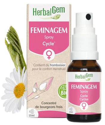 HERBALGEM, Feminagem BIO, Spray Complexe de Gemmothérapie Concentrée, Favorise le confort menstruel, 15ml