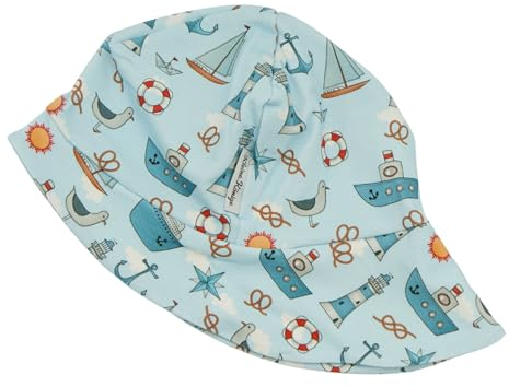 Kleine Könige Sonnenhut Sommer Mütze Baby Jungen · Modell Möwe Segelboot auf dem Meer Jeansblau · Ökotex 100 Zertifiziert · Größe 74/80