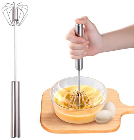 Halbautomatischer Edelstahl Schneebesen - Stainless Steel Hand Push Easy Whisk, Drehbarer Push Mixer Rührer zum Schneebesen, Schlagen, Rühren (2 Stück)