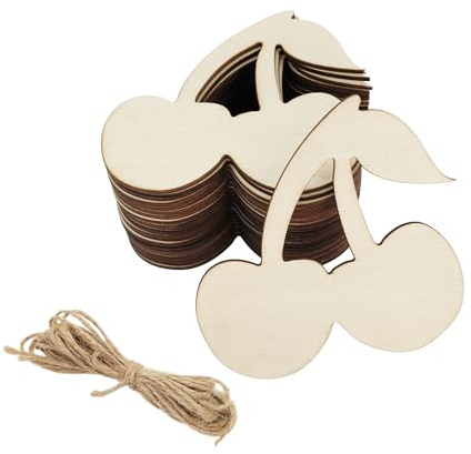 Xonzmmk 30 Stück 10,2 cm große Holzkirschen zum Basteln, unlackierte Holzkirschen, Ausschnitte, Holzkirschen, hängende Ornamente, DIY, Kirschen, Handwerk, Geschenkanhänger für Zuhause, Party,