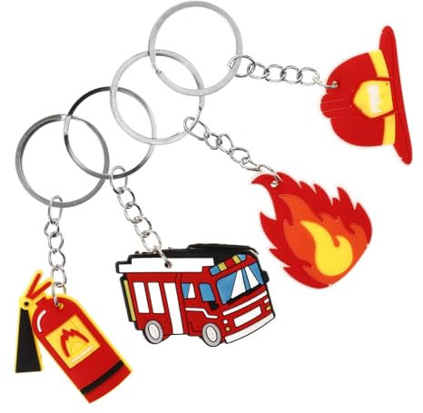 GREENADSCAPE 4stücke Cartoon Feuerwehrmann Schlüsselanhänger Hängend Keychain Kleine Schlüsselring Decor Anhänger