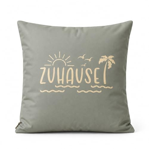 MyOma Outdoor Kissen wetterfest 45x45 cm in hellgrau Bedruckt - Design Zuhause - wasserdichter Kissenbezug - Deko-Kissen außen (ohne Füllung) für Terrasse, Lounge & Balkon - wasserabweisend & robust