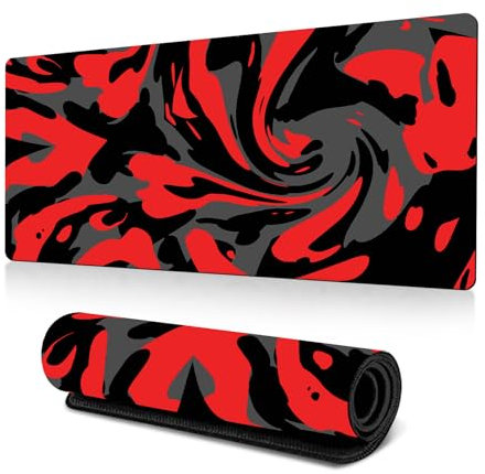 Hixingo Large Mouse Mat, Multicolor Swirl Gaming Mouse Pad, 3D Mouse Pad, Mousepad with Stitched Edges, Non-Slip Rubber Base Mouse Pads for Office & Home (Black red,600x300x3mm)