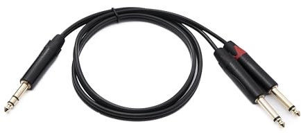 System-S Audio Y Klinke Kabel 100 cm 2X 6,35 mm 2 polig Stecker zu 1x Stecker AUX Adapter