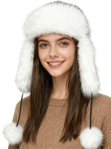 YJZQ Chapka Suède Peluche Hiver Casquettes Trappeur avec Cache Oreilles Sport Bonnet Fausse Furrure pour Montagne Femme Chapka Chaud en Long Poil Style Perles Taille 55-58cm