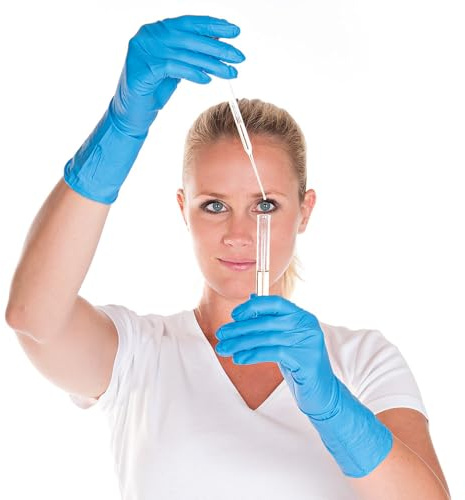 FRANZ MENSCH 50 Stück Hygostar Chemikalienschutzhandschuhe Super High Risk | Nitril, Packung, blau, 9/L, L: 30cm, Schutzhandschuhe, Chemie-Handschuhe, Latexhandschuhe